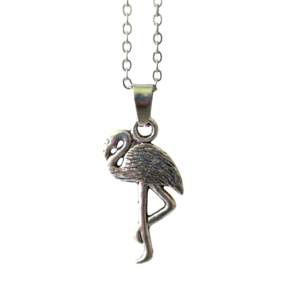 New Flamingo Bird Pendant Necklace 18" Stainless Chain Tropical Resort Jewelry